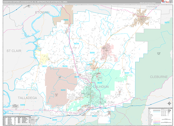 Anniston-Oxford-Jacksonville, AL Metro Area Wall Map